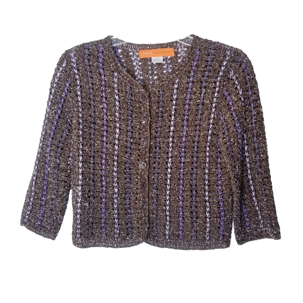 Cynthia Steffe Sweater Women Size Medium Knit Brown Cream Purple See Through